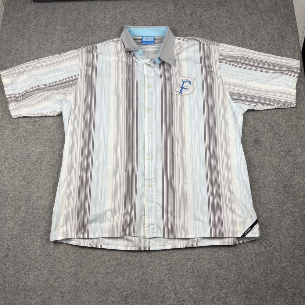 Southpole‎ Button Up Shirt Mens XXL Striped Blue Y2K Streetwear Skater Grunge
